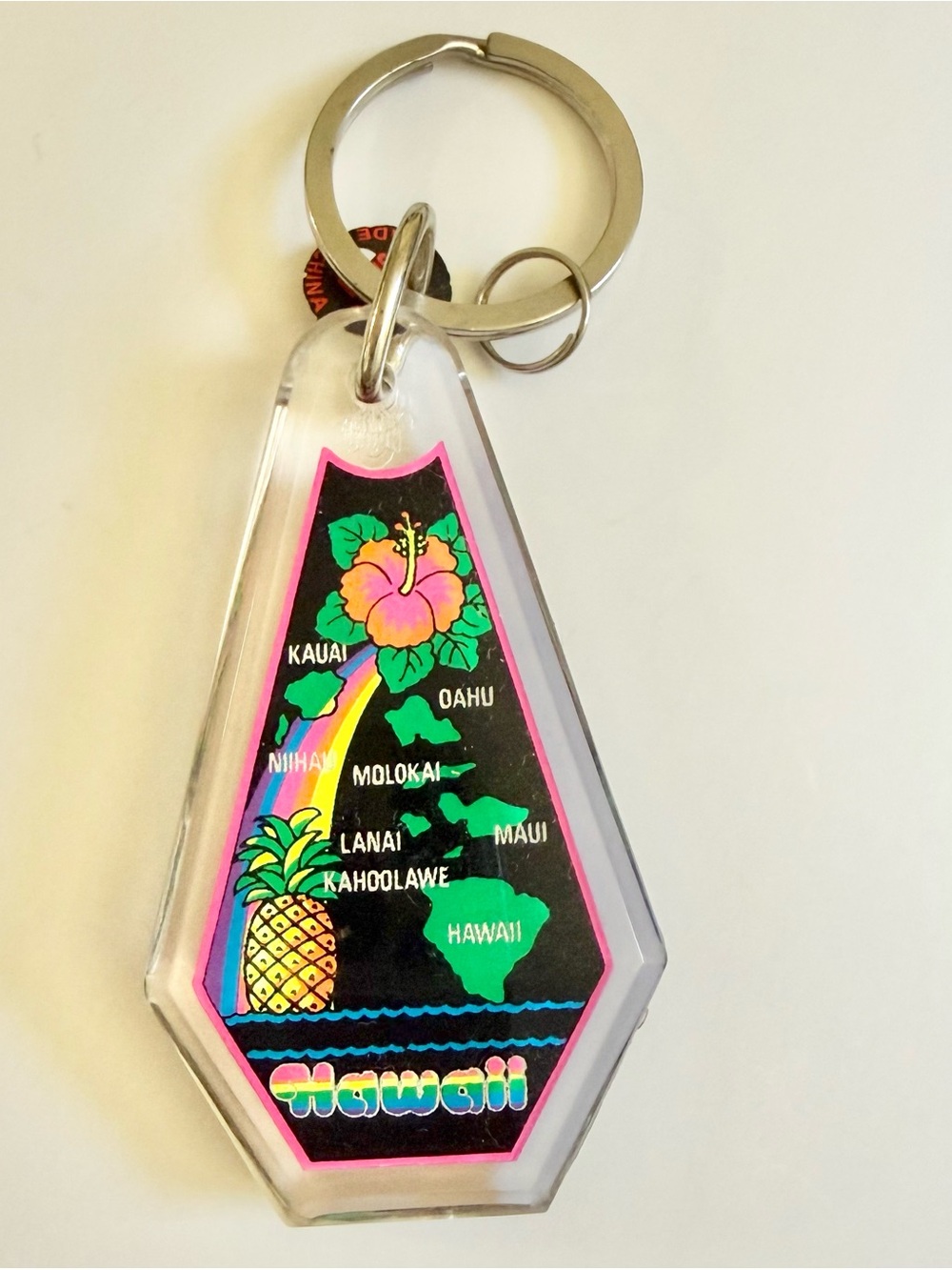 Hawaii Souvenir Keychain - Tropical Hibiscus & Pineapple